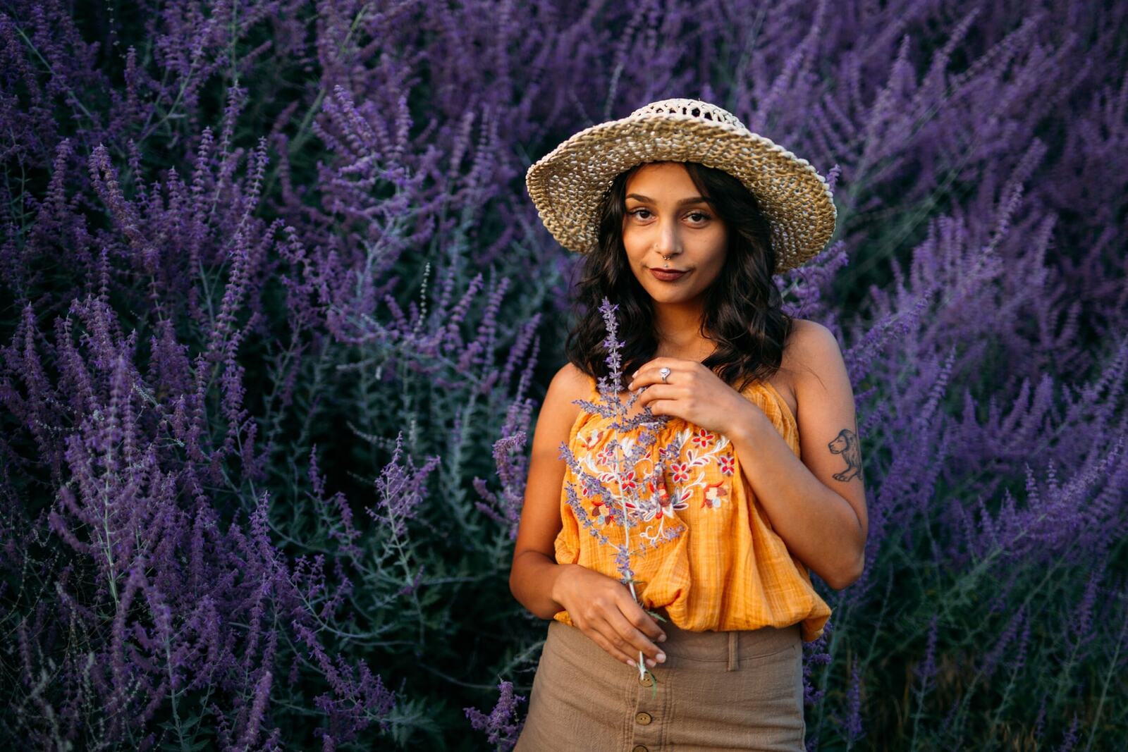 Angelica in Garden Light story frame 6: An earlier portrait story with garden colour, mirror play, straw-hat frames and window light.