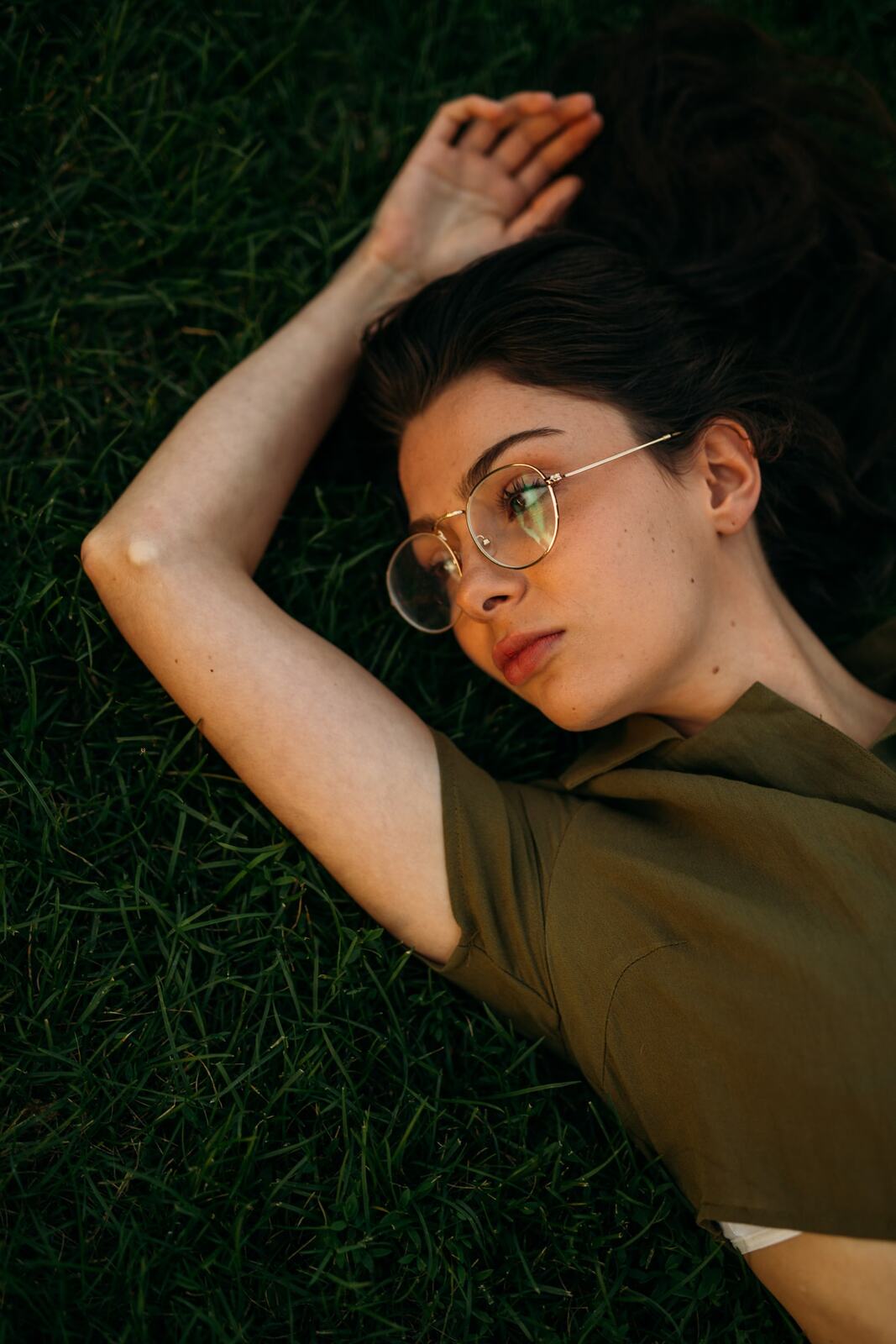 Mel, Summer 2019 story frame 8: A 2019 portrait archive story with bubbles, reeds, glasses and warm dusk colour.