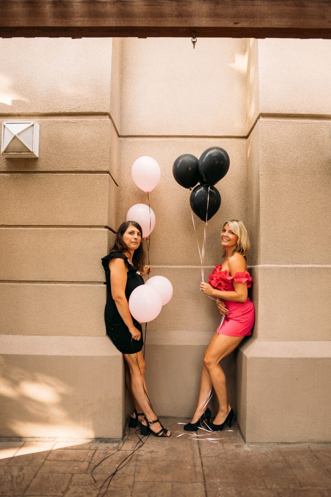 Let's Not Sugarcoat It, Fall corporate story frame 12: A brighter business-portrait set for Let's Not Sugarcoat It: balloons, pink dress, sunglasses, cups and a public voice with more charge..