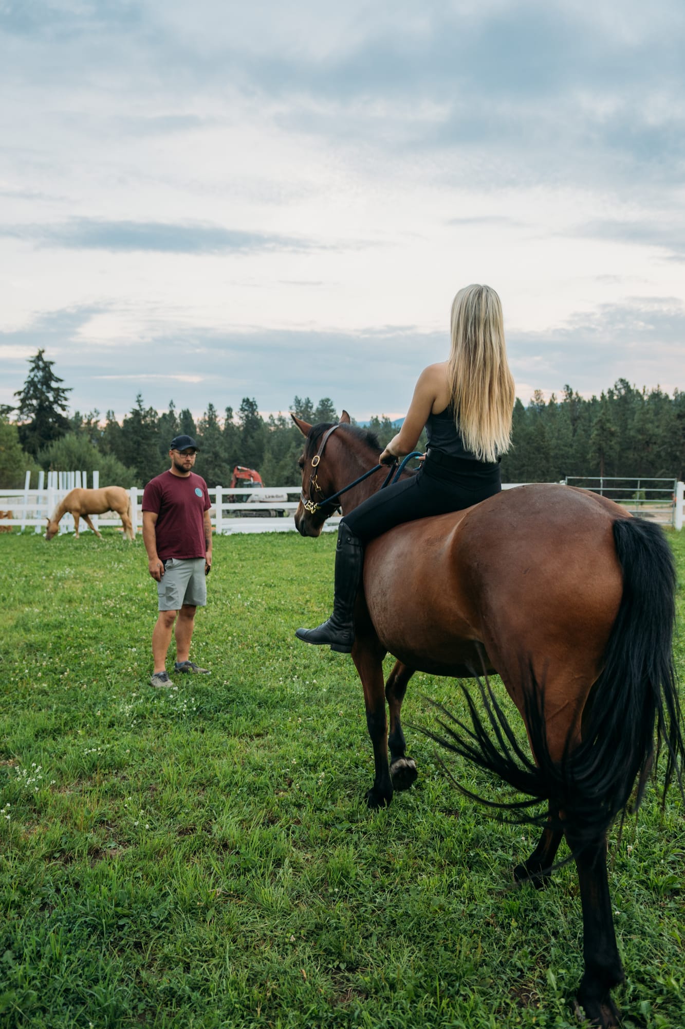 Ashton at the Ranch portraits story frame 4: Ranch portraits for Ashton in Kelowna, with horses, open pasture, quiet country styling and Okanagan light shaped into a grounded portrait story.