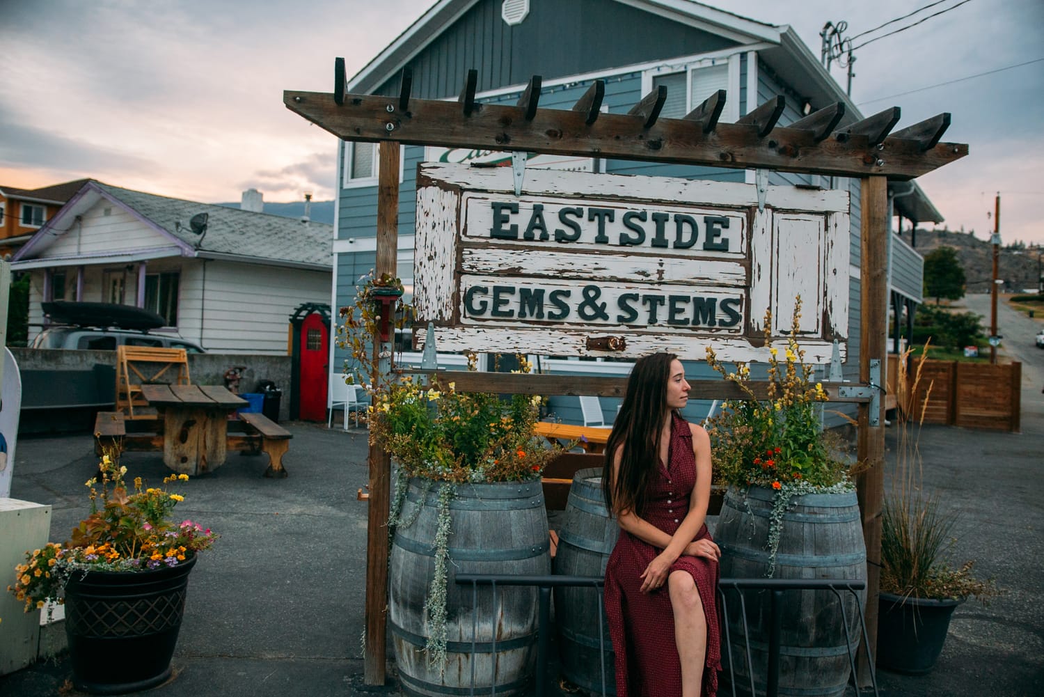 Bailley of Gems & Stems corporate story frame 23: Brand photography for Bailley of Gems & Stems in Oliver, BC, with flowers, owner portraits, Eastside signage, shop details and warm maker-led business imagery..