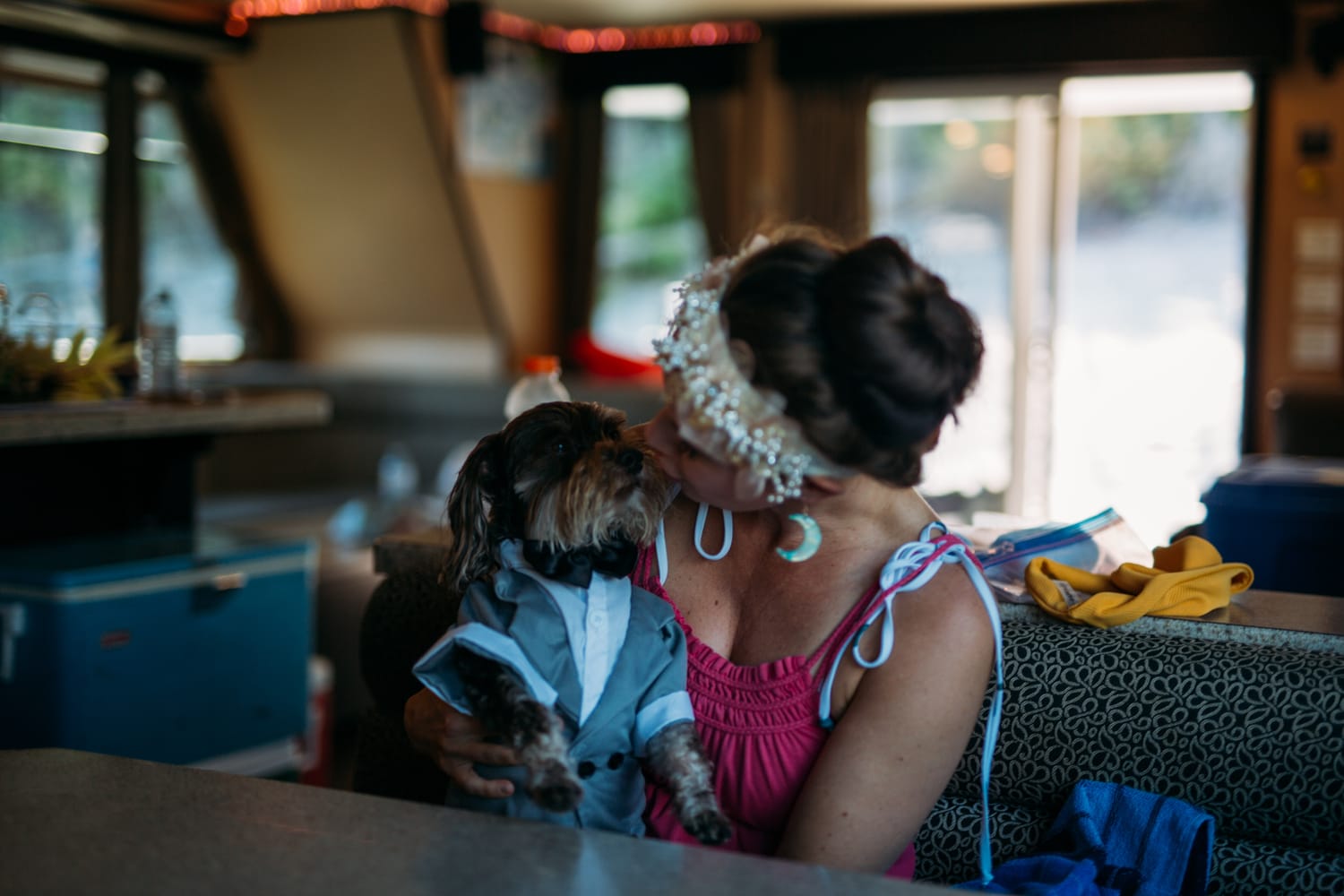 Carmel and Chris weddings story frame 8: A Sicamous and Shuswap Lake houseboat wedding that moved from water to beach, with friend-community overlap and a relaxed lakeside feeling..