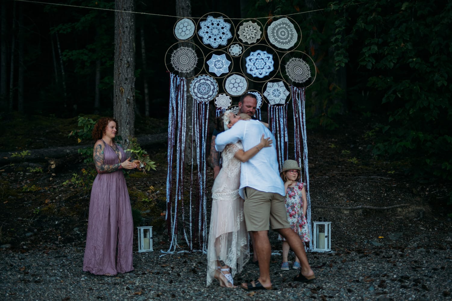 Carmel and Chris weddings story frame 21: A Sicamous and Shuswap Lake houseboat wedding that moved from water to beach, with friend-community overlap and a relaxed lakeside feeling..