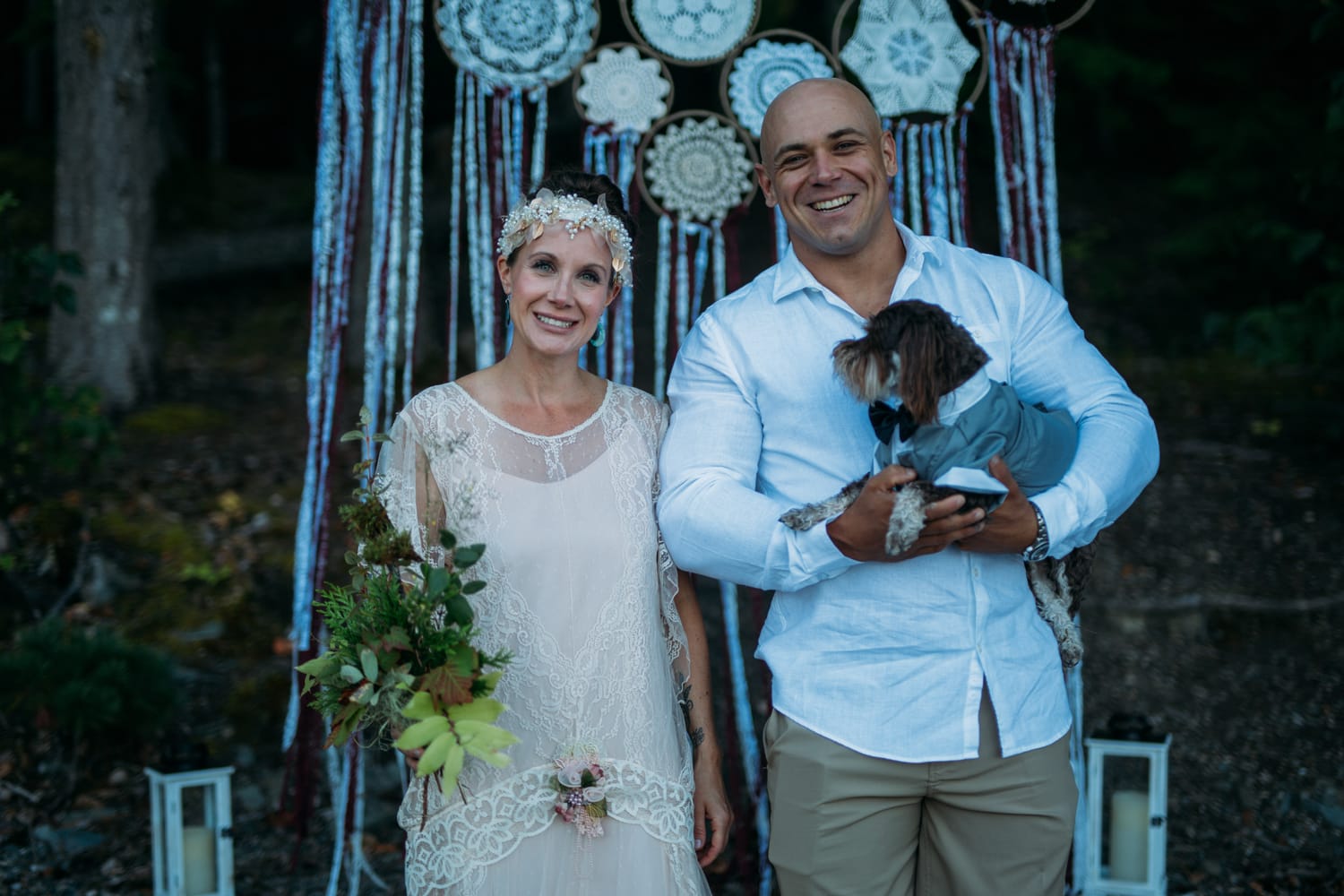 Carmel and Chris weddings story frame 24: A Sicamous and Shuswap Lake houseboat wedding that moved from water to beach, with friend-community overlap and a relaxed lakeside feeling..