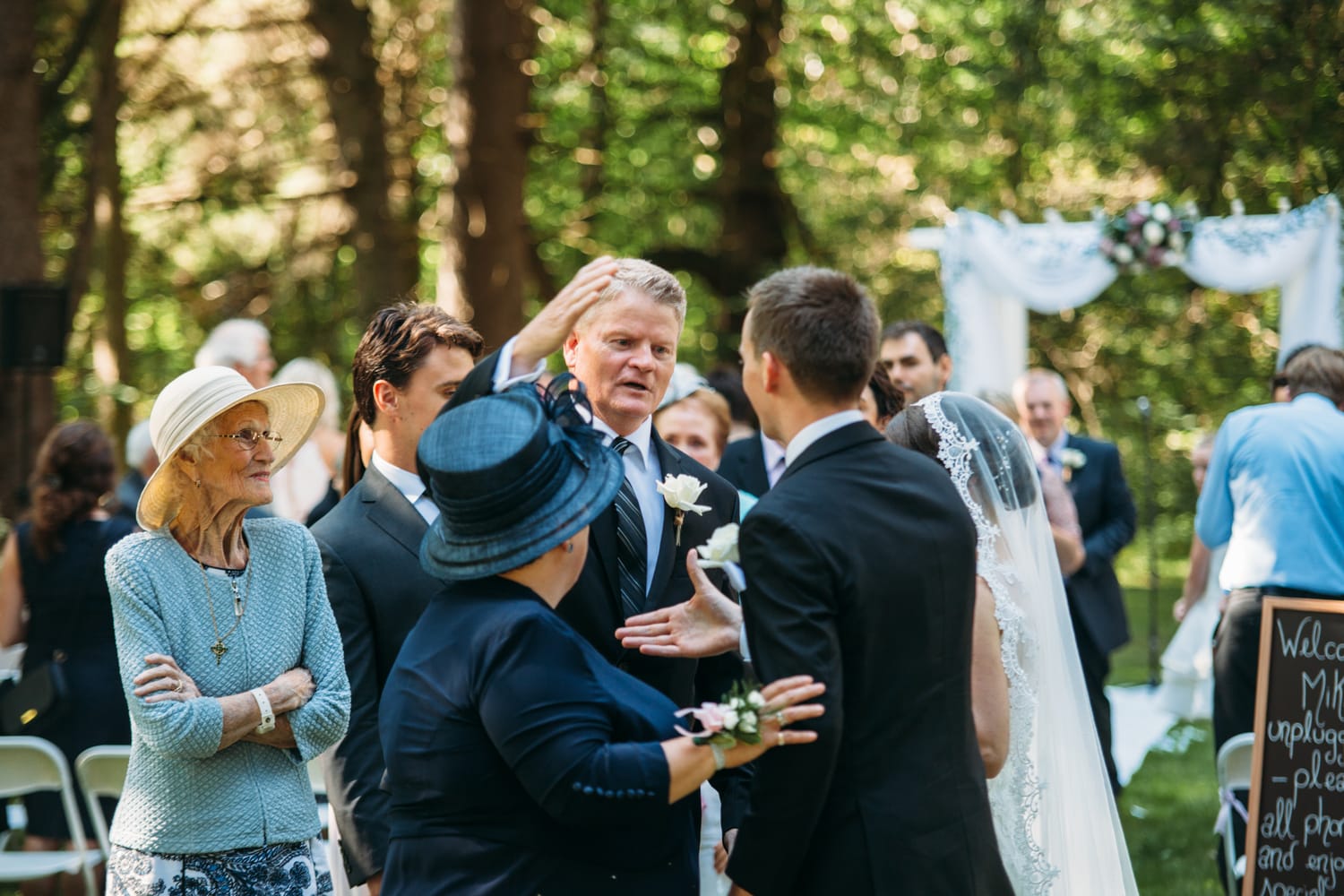 Ciara and Mikie weddings story frame 21: An Ontario wedding near Peterborough, with archive clues pointing to Trent University or Elmhirst Resort and a full reception-to-after-party story..