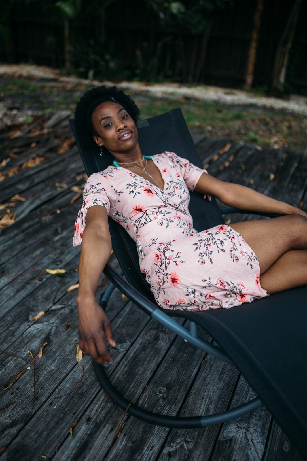 Dee-J by the Pool in Miami portraits story frame 9: Poolside portraits with Dee-J Spaulding in Miami, moving through direct expression, swimwear details, bright water and warm Florida light.