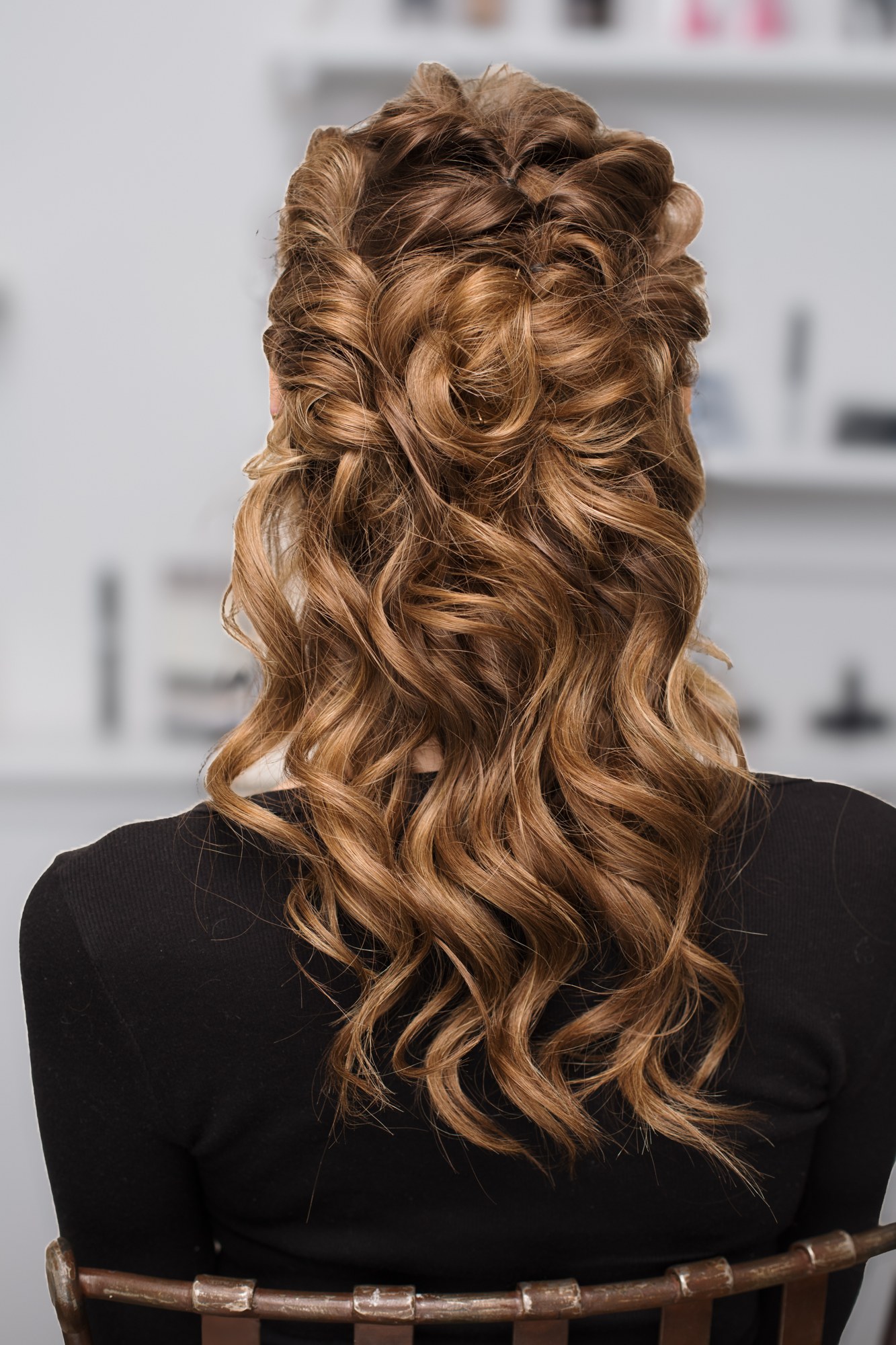Bridal Beauty at Diva Den: Rear view of the braided half-up curls.