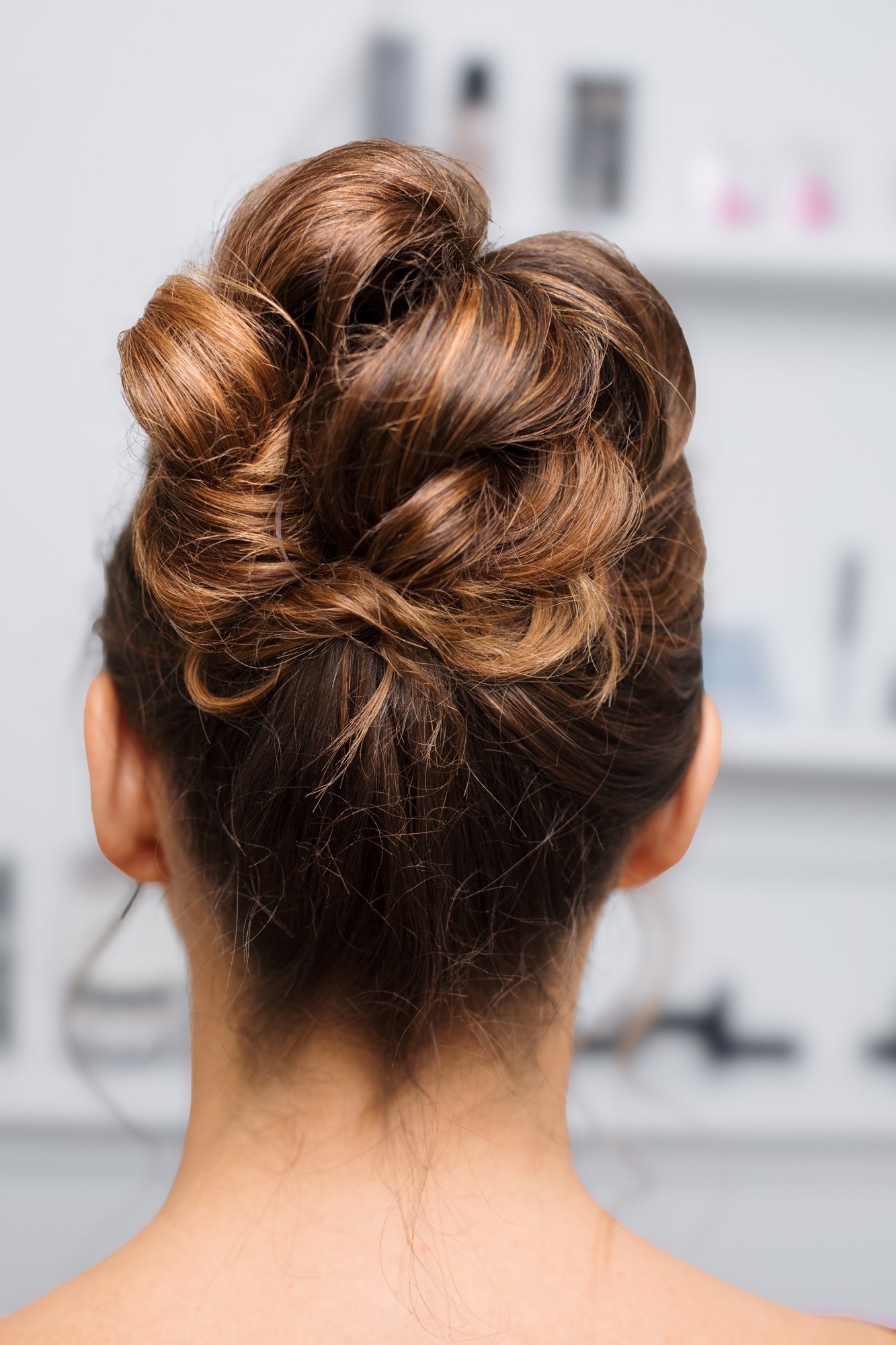 Bridal Beauty at Diva Den: Rear view of the high textured bun.