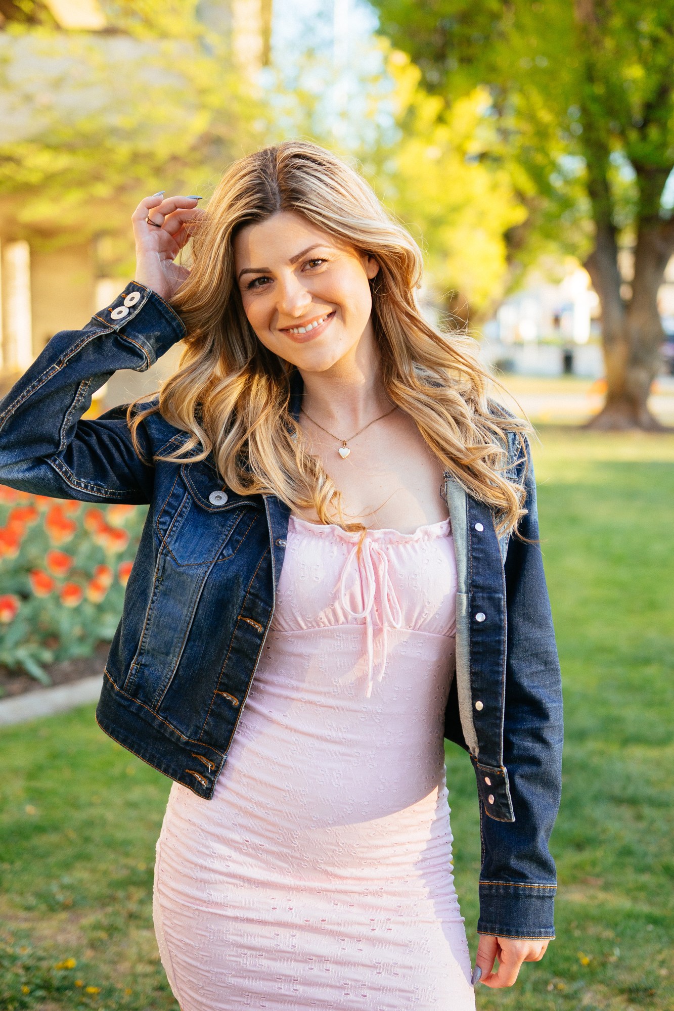 Sophia — Pink Dress & Denim Jacket.