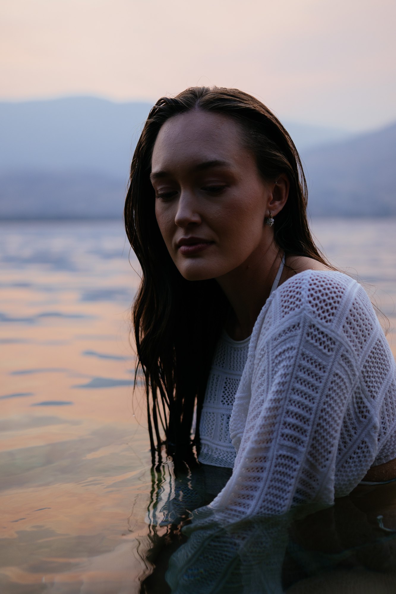 Holly — wet-haired portrait at dusk