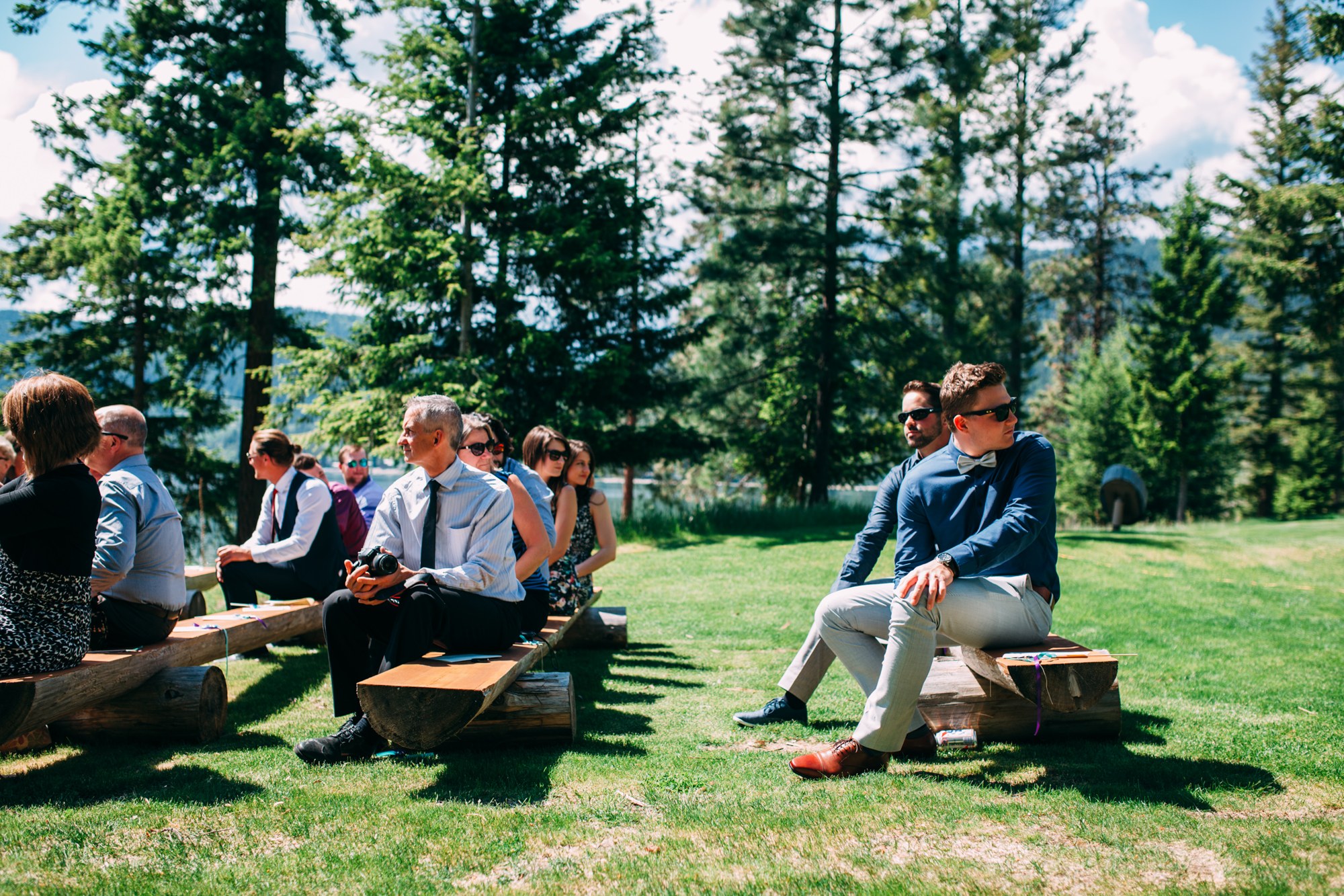 Mel & Eric: Guests gathered on the outdoor benches.