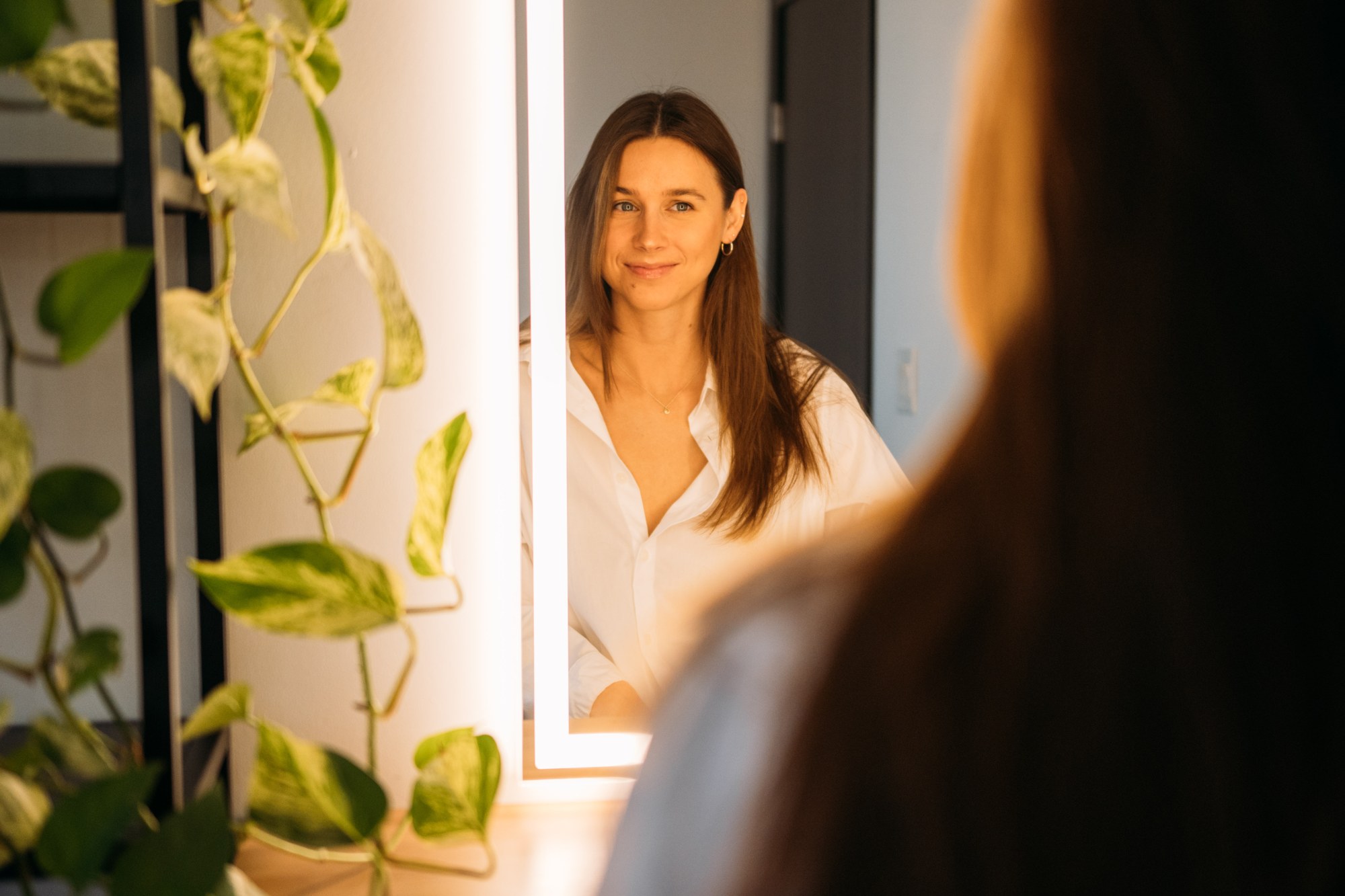 Our Yoga Space Studio Portraits: Mirror portrait framed by the reflected room.