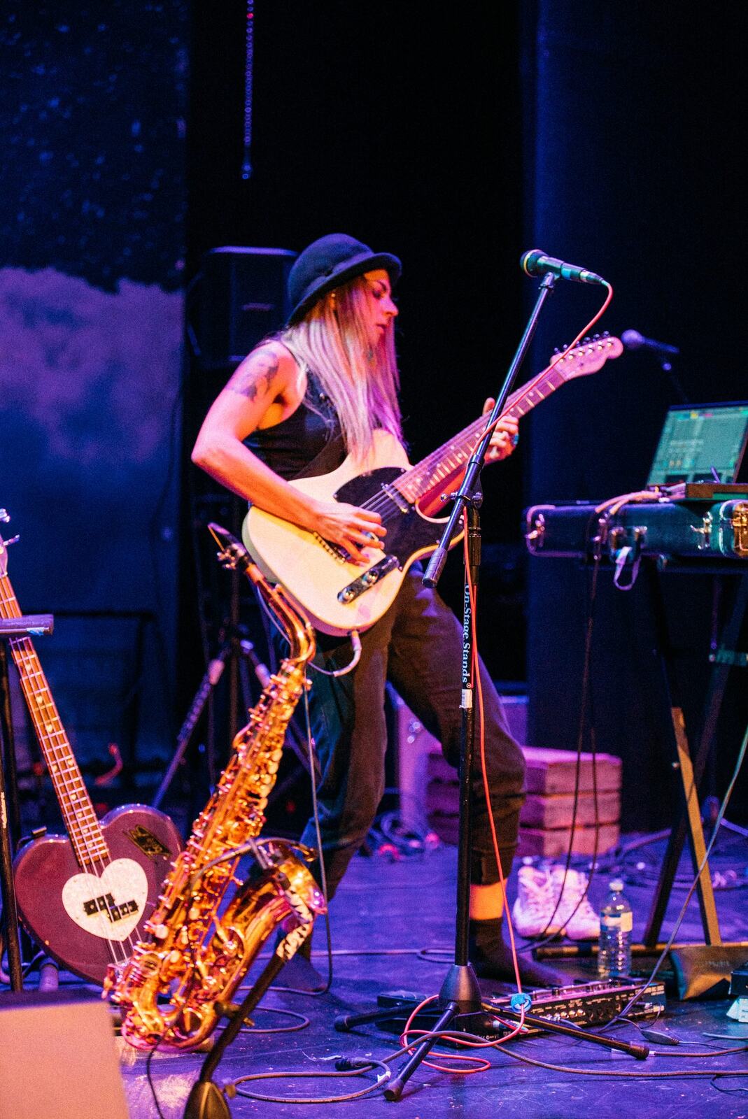 Solo musician standing at a keyboard station on the Actors Studio stage.