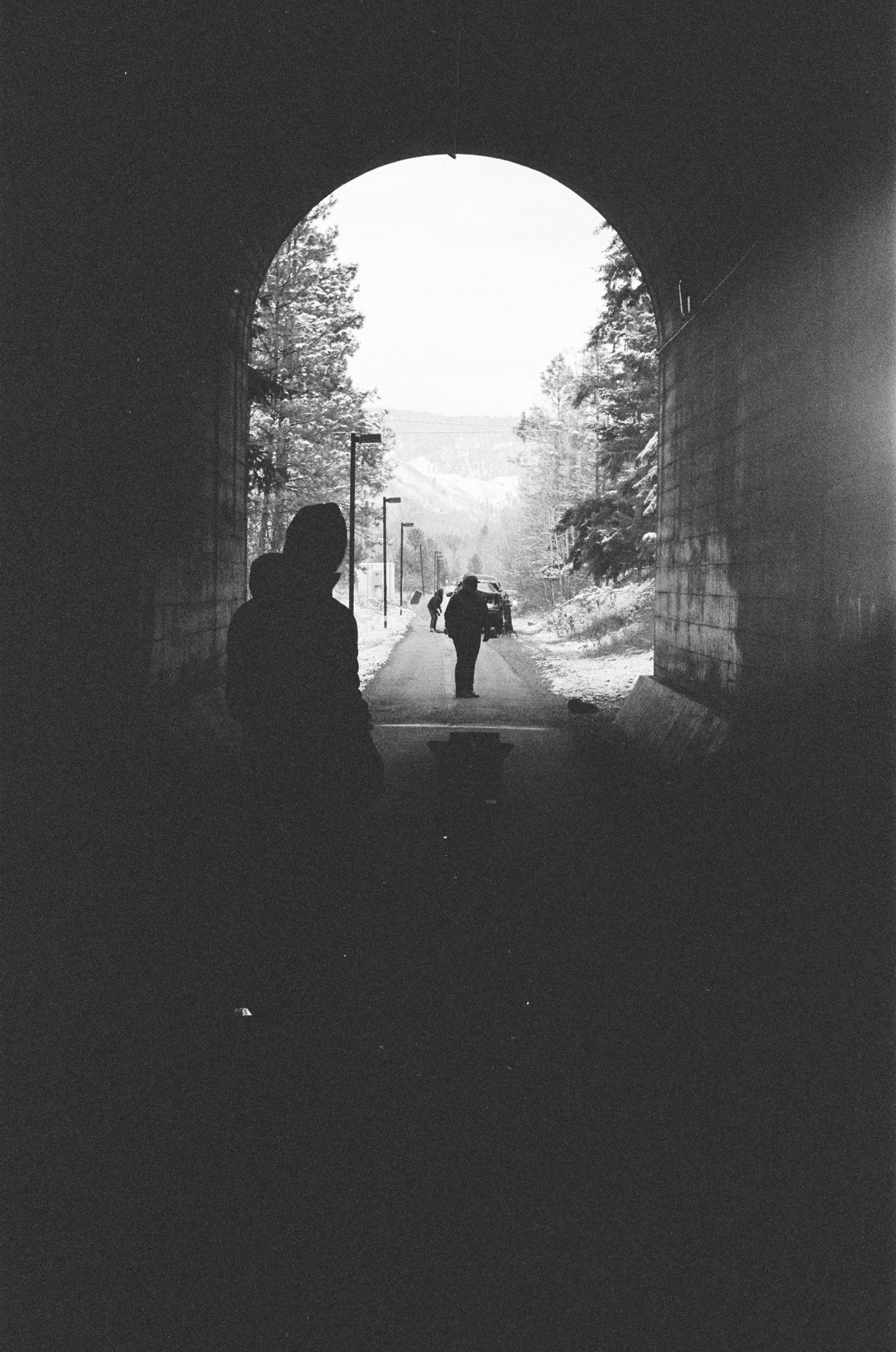 Princeton on Film: People silhouetted within the tunnel’s bright opening.