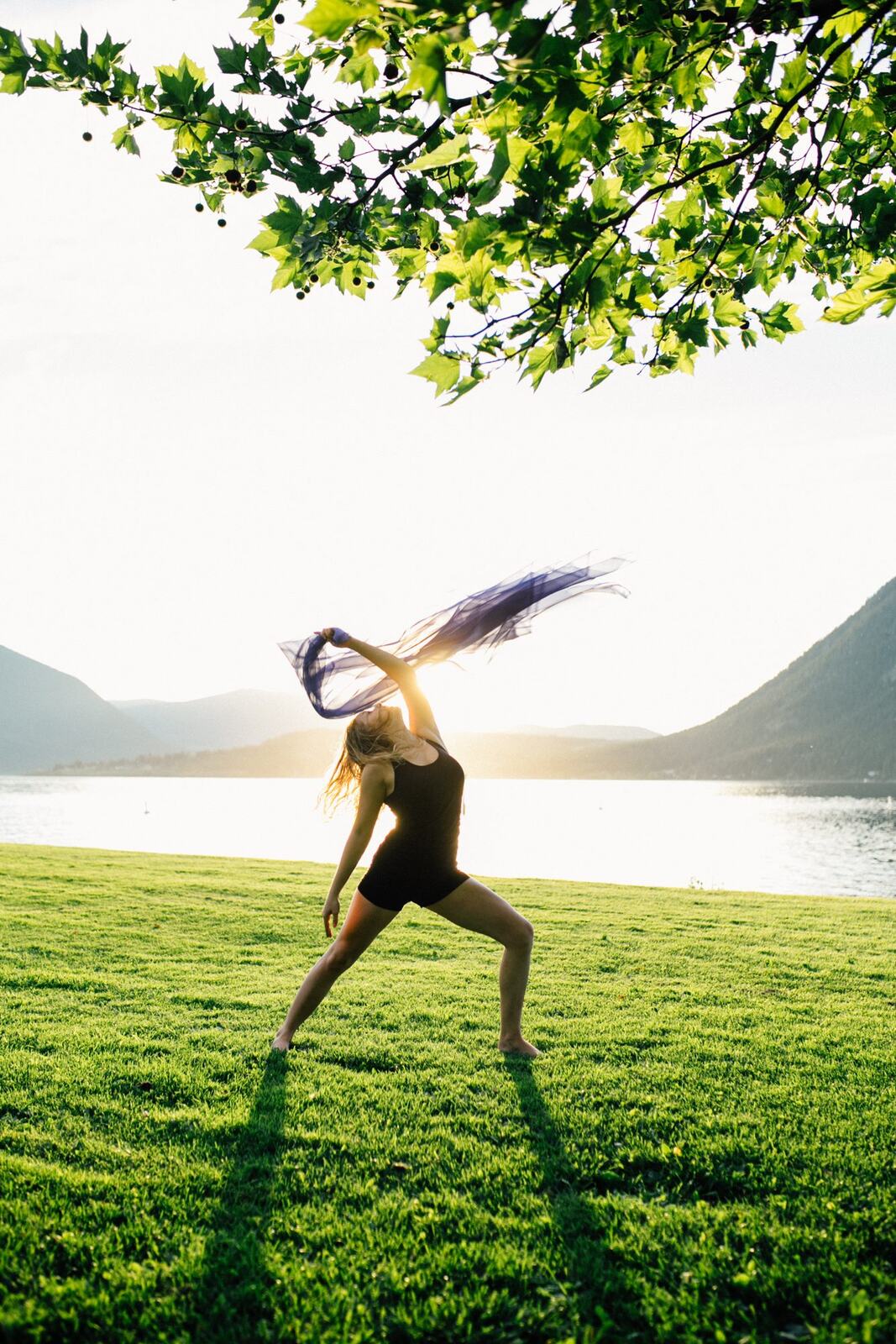 Shani Yoga corporate story frame 33: Wellness portraits for Shani with yoga movement, shoreline light and wooded settings, created for a personal brand with an active outdoor focus.