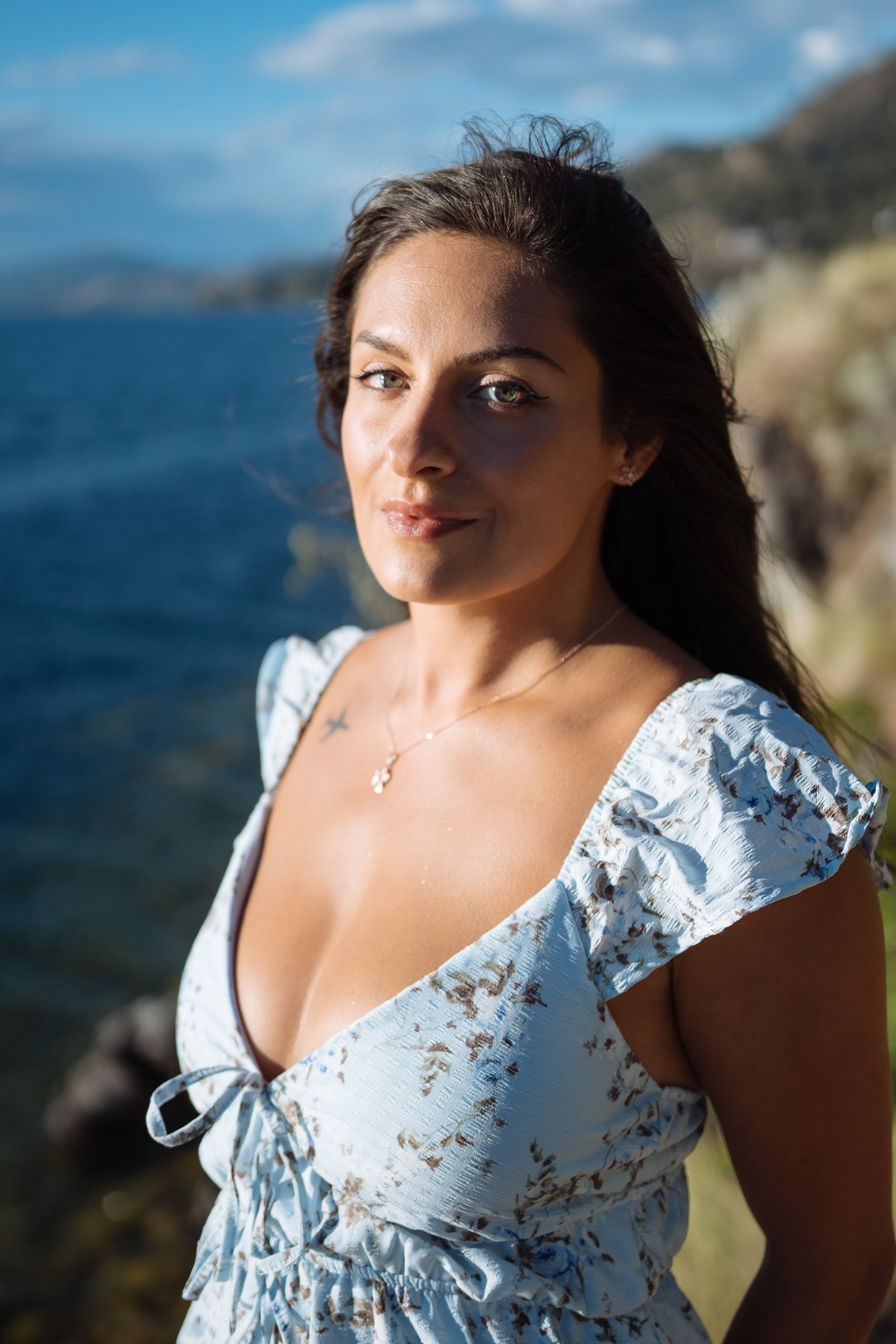Shatille — direct portrait with Okanagan Lake behind her