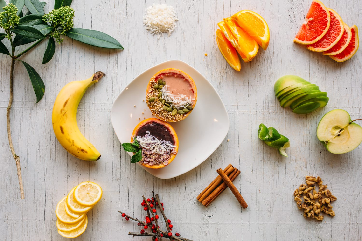 Smudge Noshery corporate story frame 3: Food and hospitality brand photography for Smudge Noshery in Salmon Arm, BC, with colourful flatlays, smoothies, bowls, cafe details and commercial product images for a local restaurant..