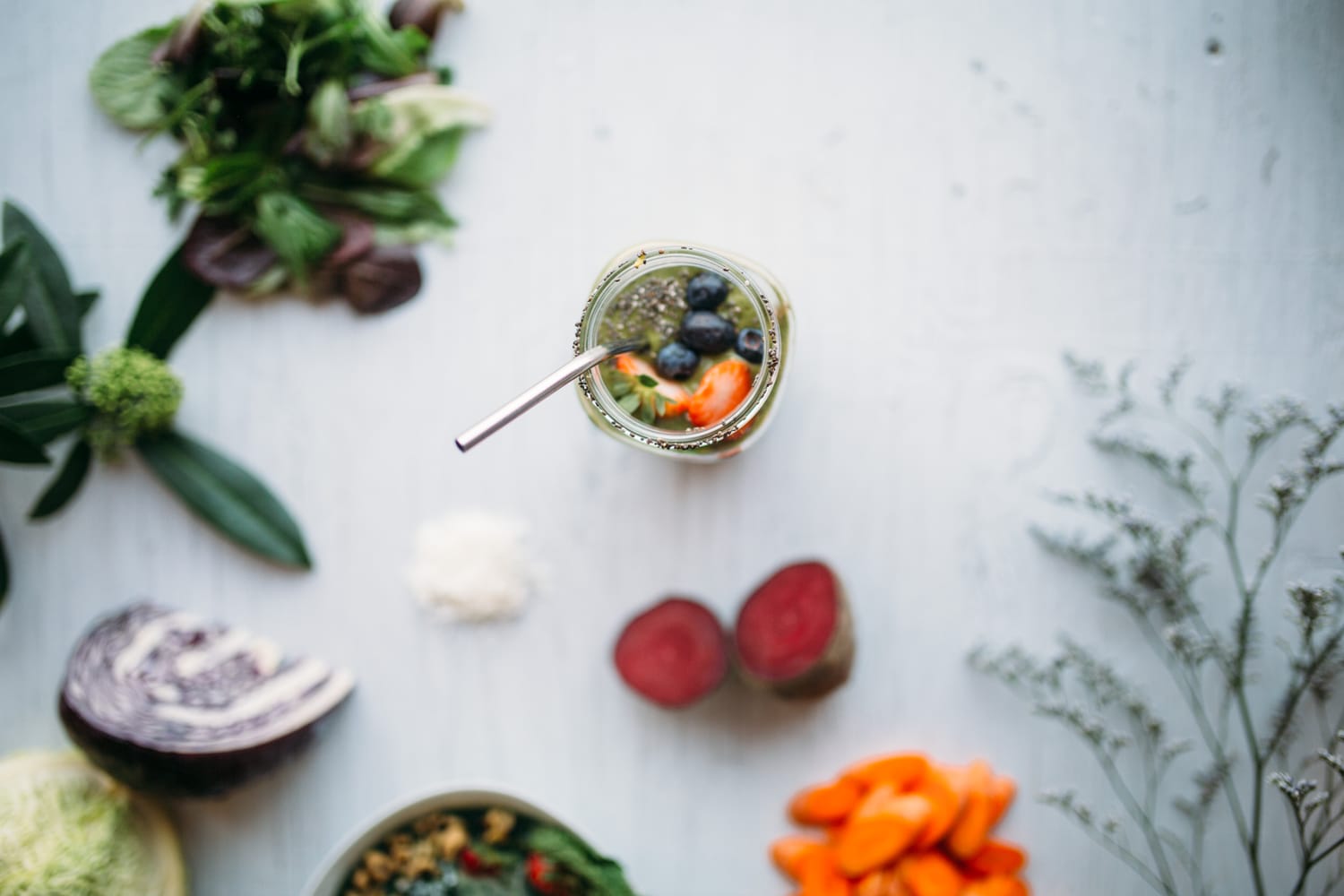 Smudge Noshery corporate story frame 15: Food and hospitality brand photography for Smudge Noshery in Salmon Arm, BC, with colourful flatlays, smoothies, bowls, cafe details and commercial product images for a local restaurant..
