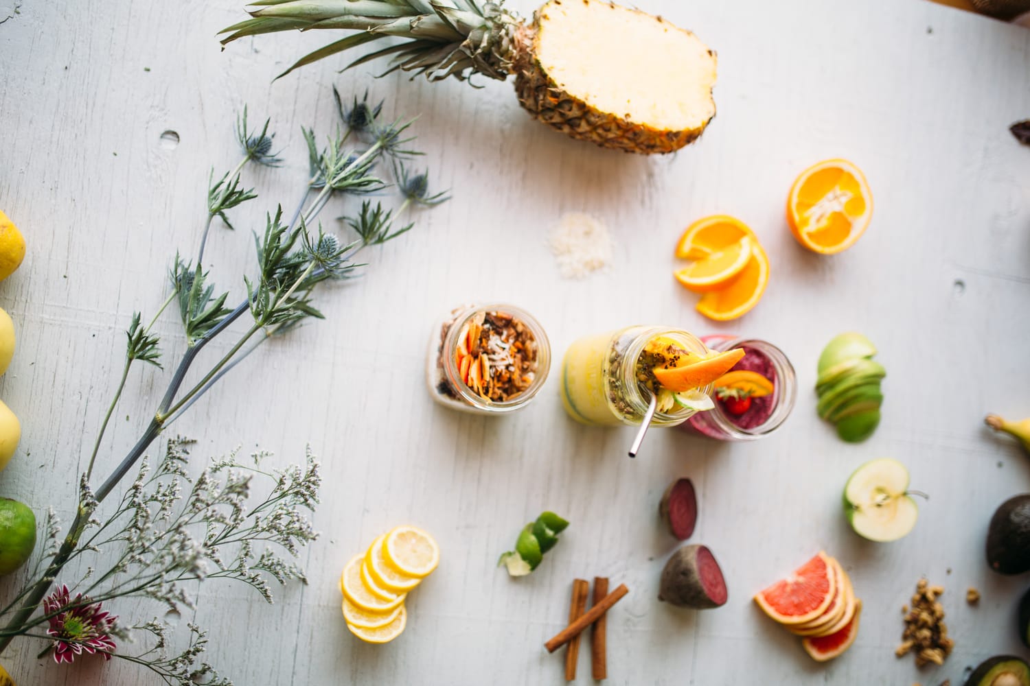 Smudge Noshery corporate story frame 20: Food and hospitality brand photography for Smudge Noshery in Salmon Arm, BC, with colourful flatlays, smoothies, bowls, cafe details and commercial product images for a local restaurant..