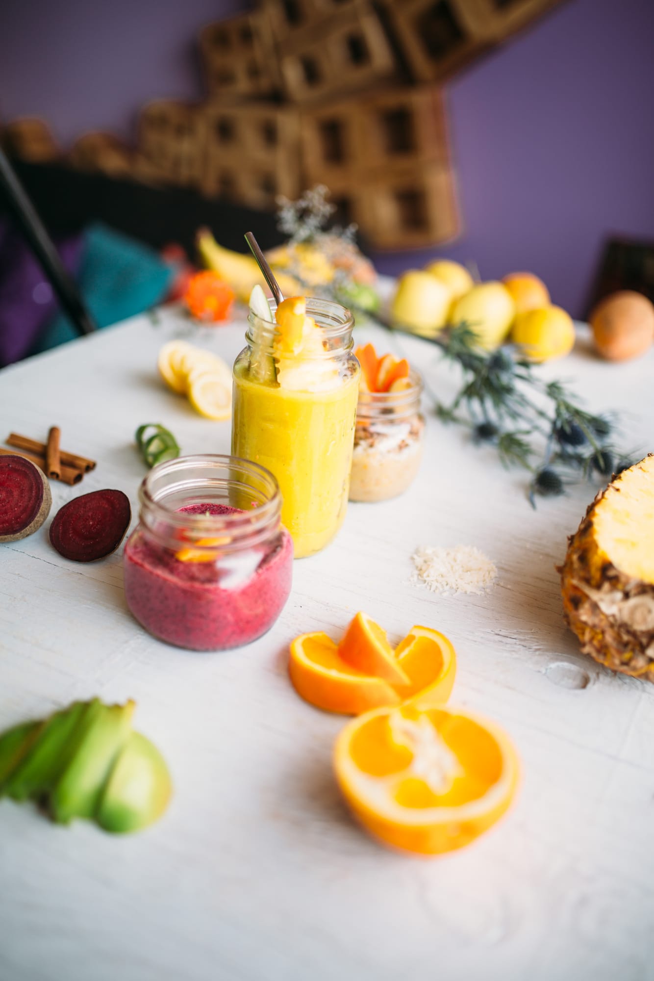 Smudge Noshery corporate story frame 22: Food and hospitality brand photography for Smudge Noshery in Salmon Arm, BC, with colourful flatlays, smoothies, bowls, cafe details and commercial product images for a local restaurant..
