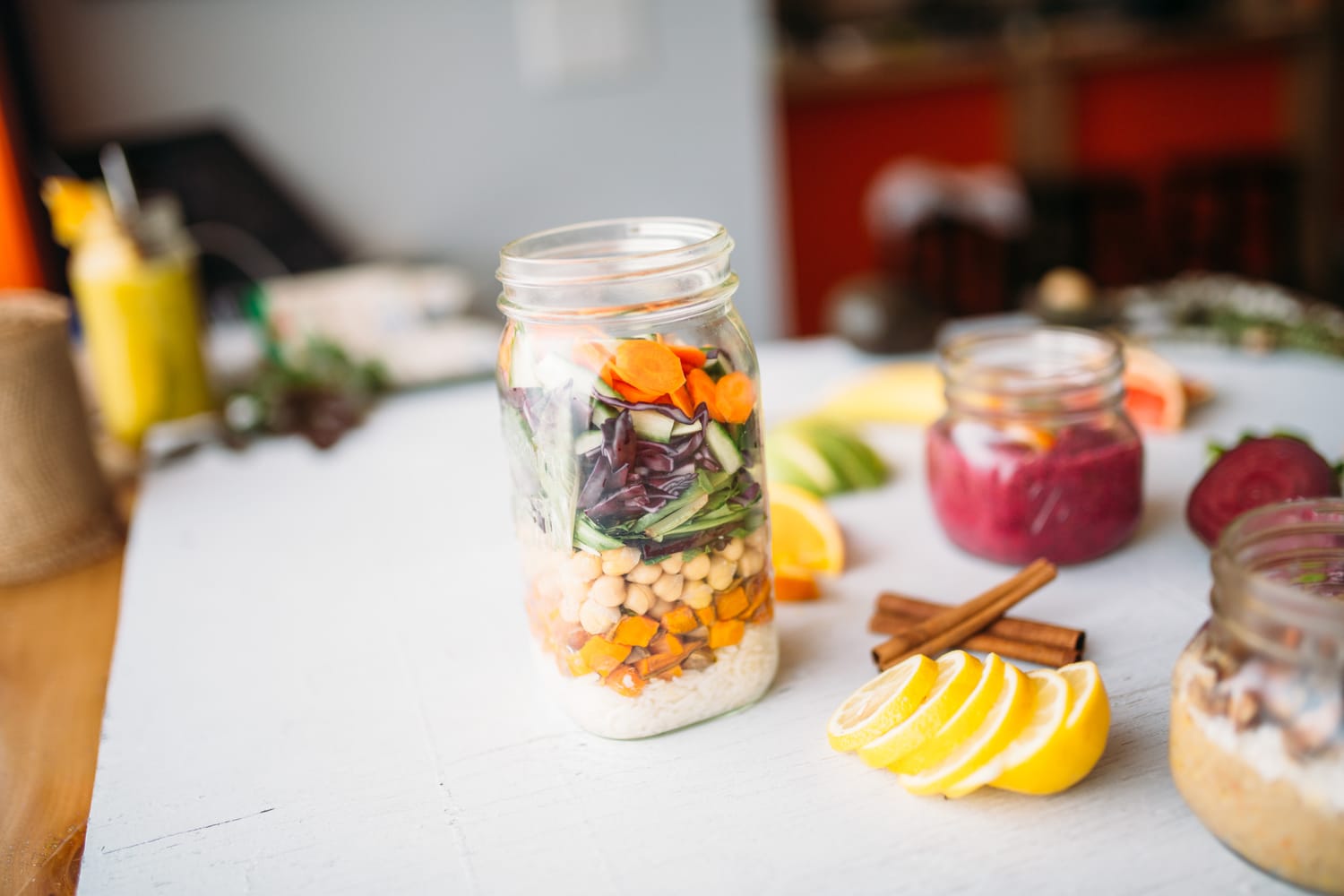 Smudge Noshery corporate story frame 25: Food and hospitality brand photography for Smudge Noshery in Salmon Arm, BC, with colourful flatlays, smoothies, bowls, cafe details and commercial product images for a local restaurant..