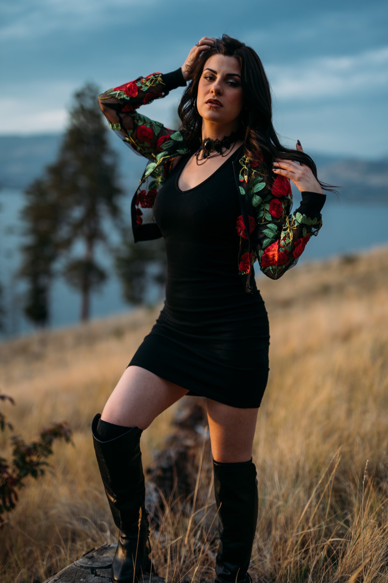 Sophia — standing on the slope with a hand in her hair