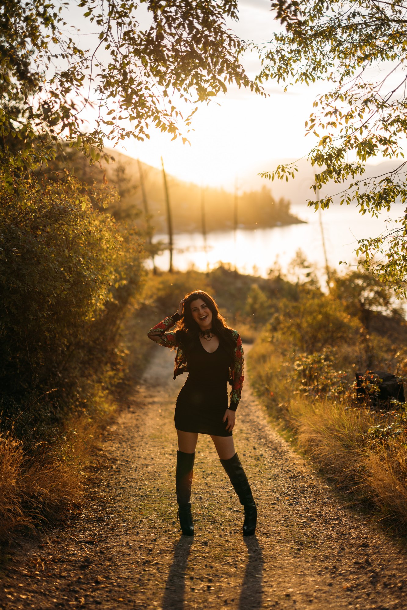 Sophia — a long shadow on the backlit trail