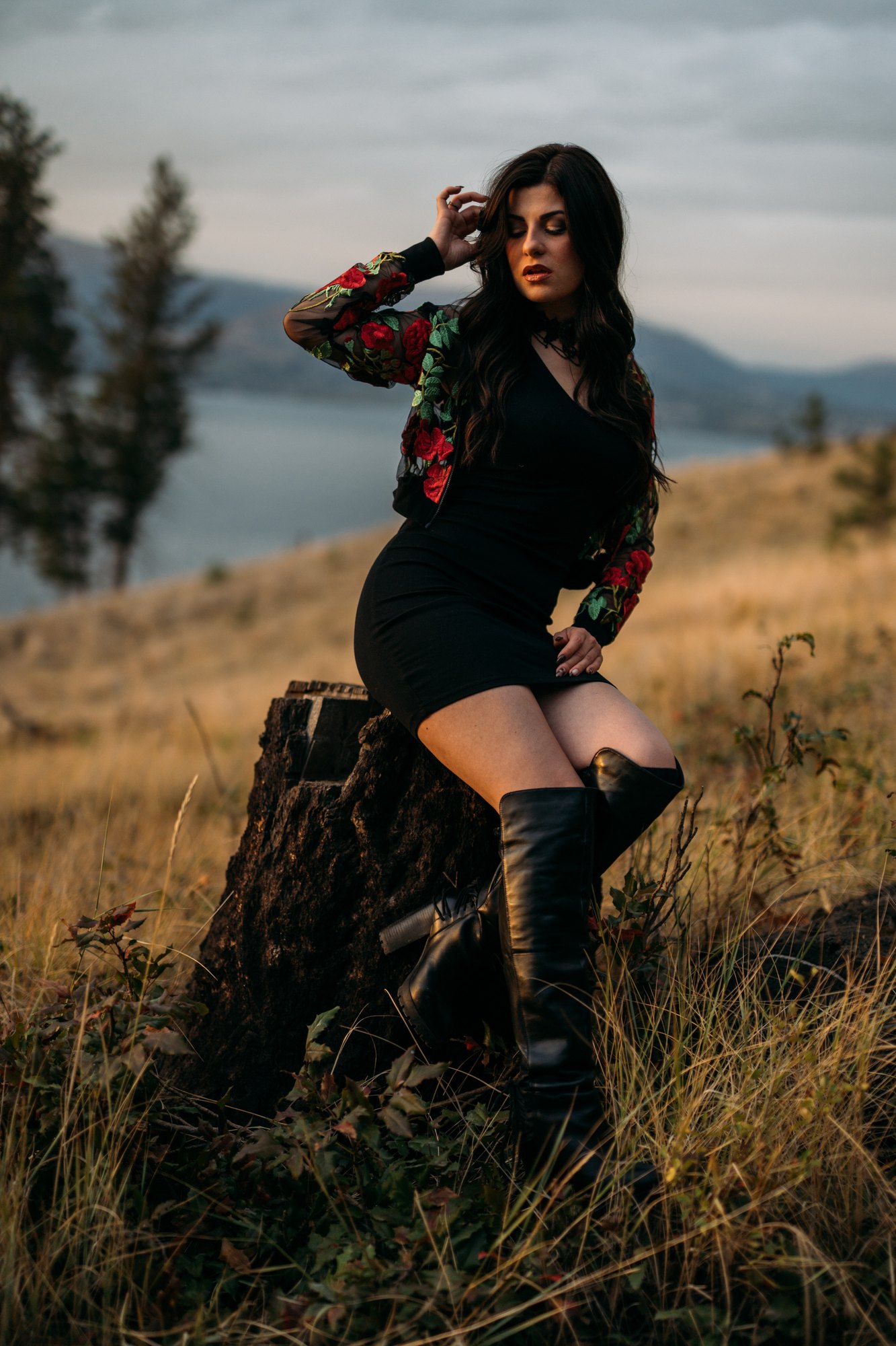 Sophia — a seated portrait with the lake behind her