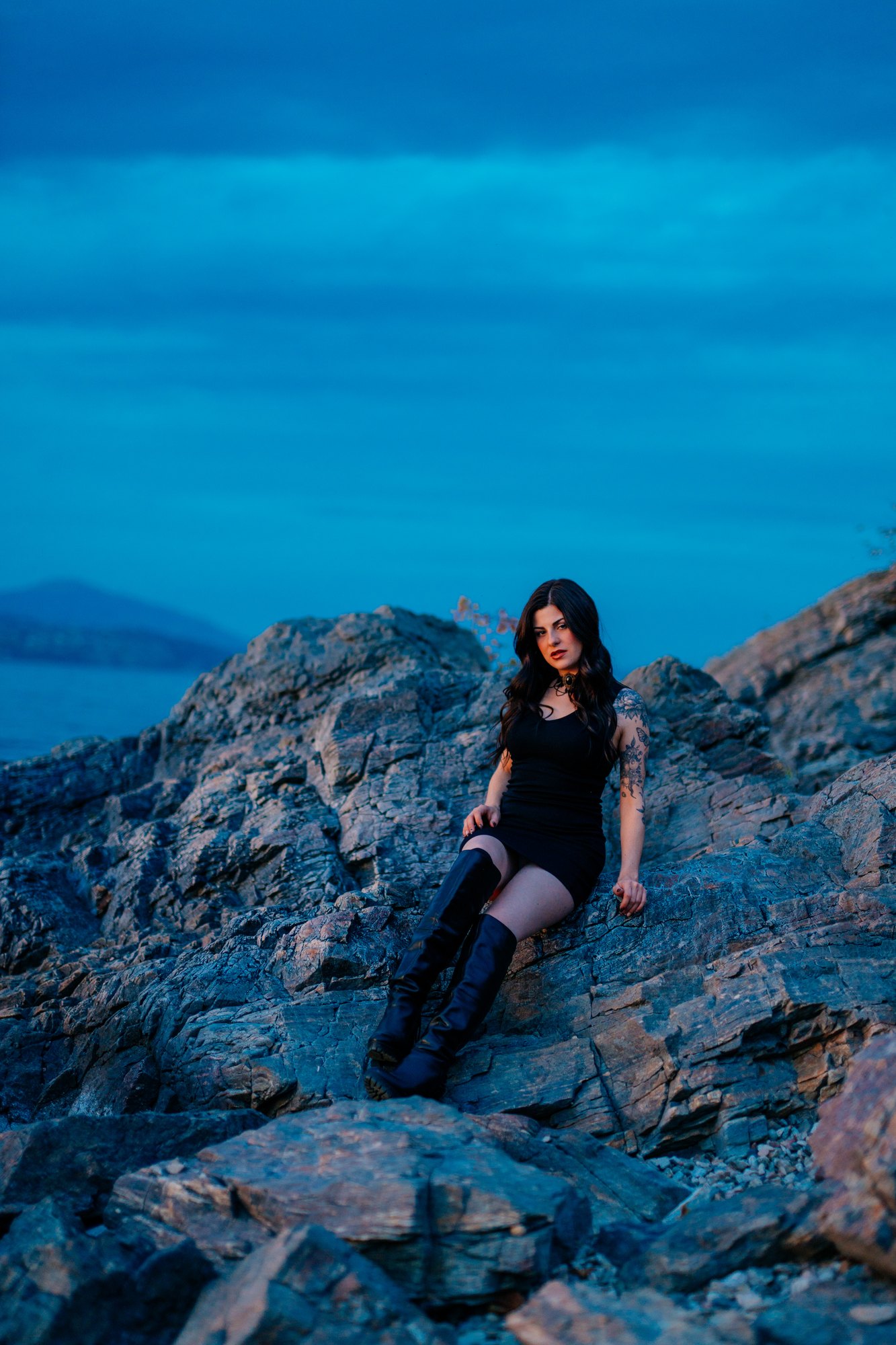 Sophia — a wide portrait with the blue lake behind her