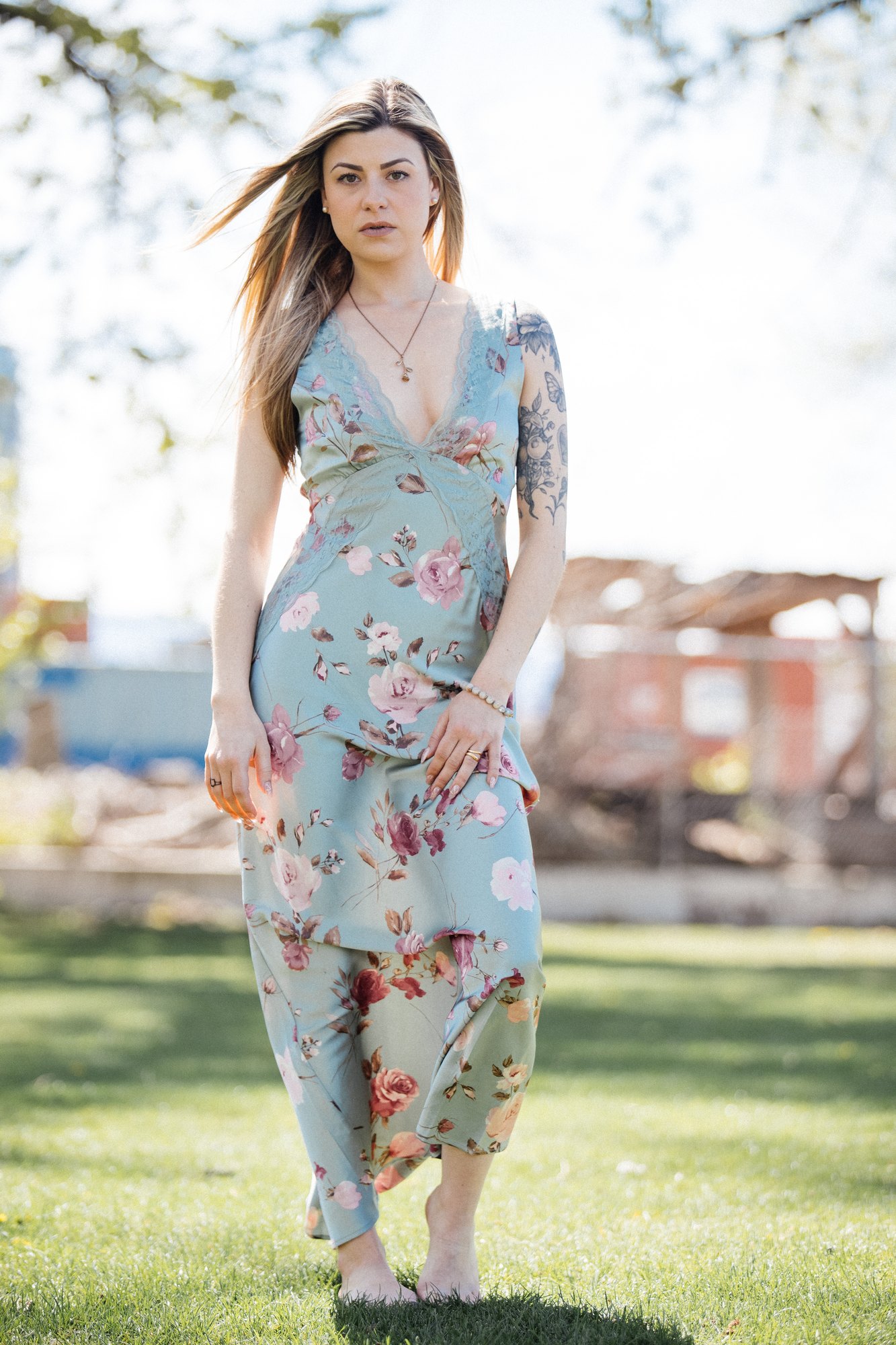 Sophia — a long floral dress in the spring breeze