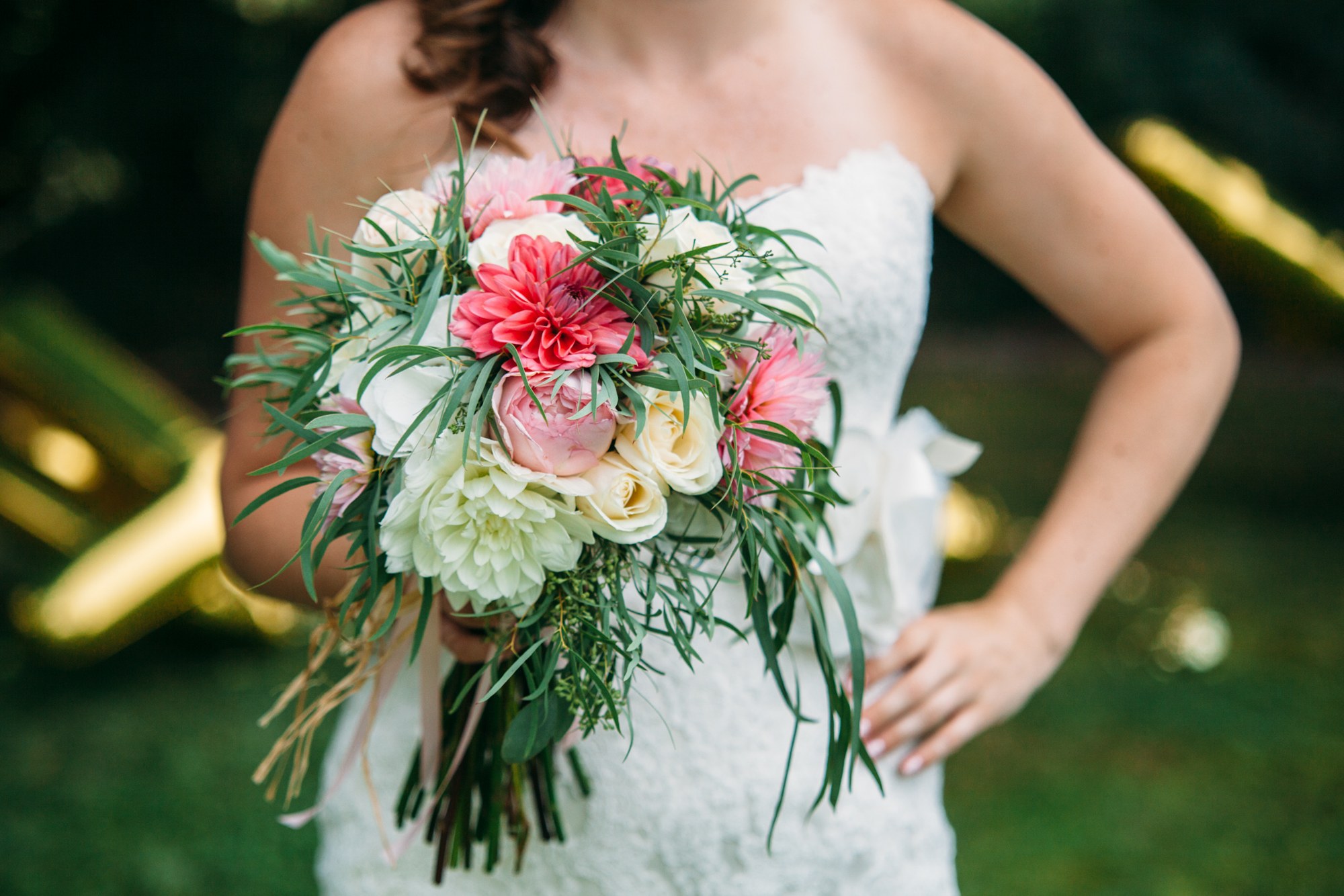 Steph & Taylor: Detail of the bridal bouquet.