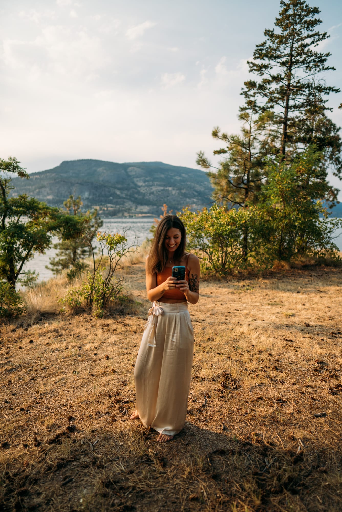 The Living Narrative, Sol corporate story frame 2: Personal-brand photography for The Living Narrative in Kelowna, with Sol in warm Okanagan light, lakeside portrait range and profile-ready images for creative business use..