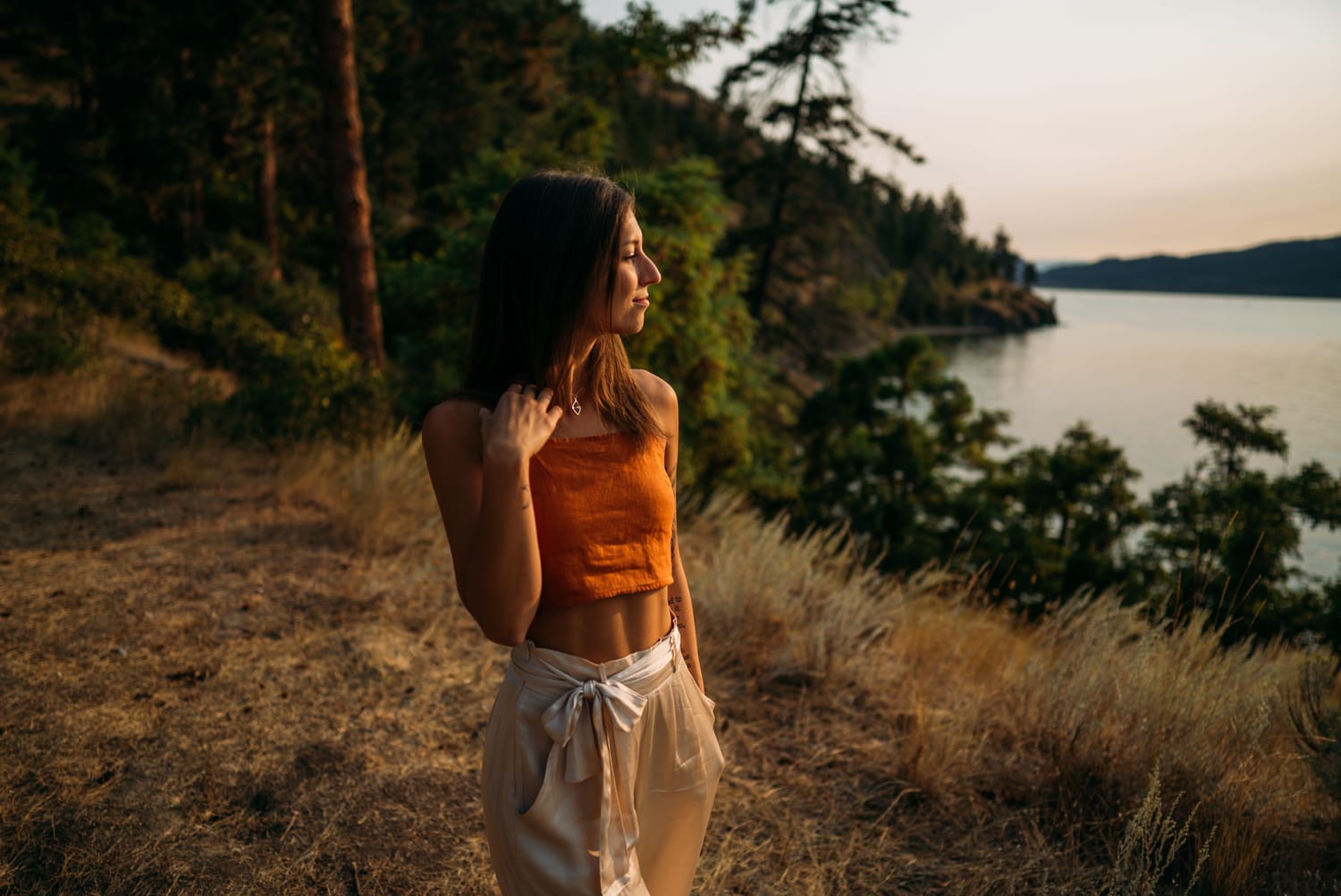 The Living Narrative, Sol corporate story frame 13: Personal-brand photography for The Living Narrative in Kelowna, with Sol in warm Okanagan light, lakeside portrait range and profile-ready images for creative business use..